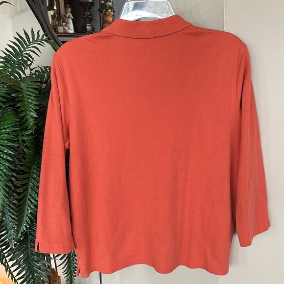 Polo Ralph Lauren Burnt Orange Top 3/4 Sleeves Collared Preppy Embroidered Pony - Picture 7 of 11